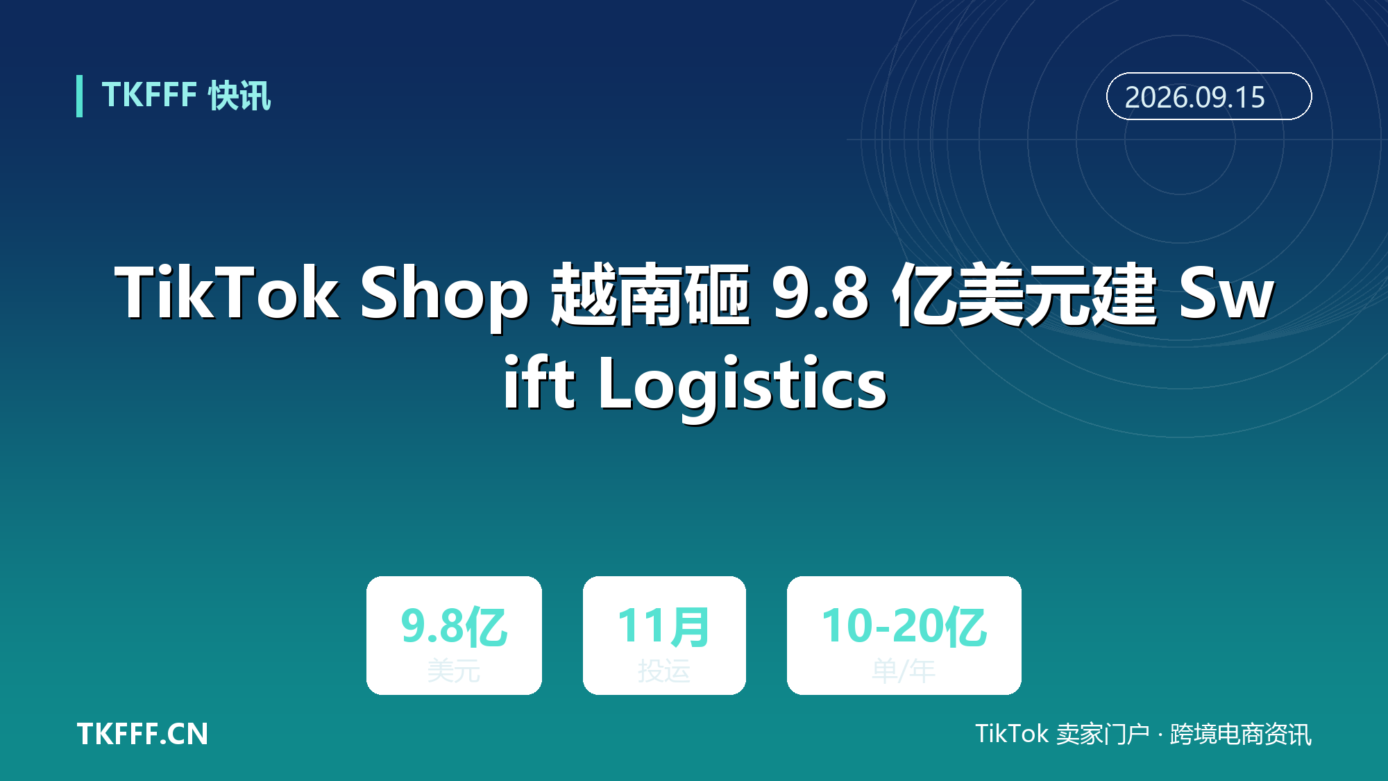 TikTok Shop 越南砸 9.8 亿美元建 Swift Logistics：9/7 拿到投资证书，11 月投运、年处理 10-20 亿单