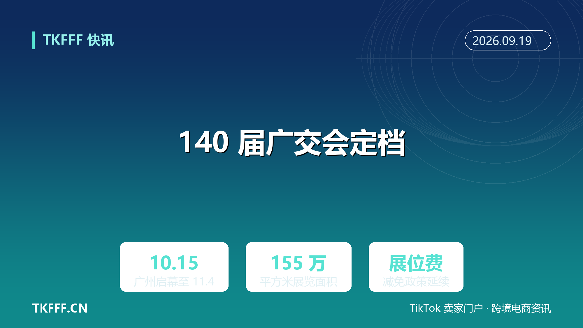 第 140 届广交会定档 10/15-11/4：展览面积 155 万平方米，展位费减免延续