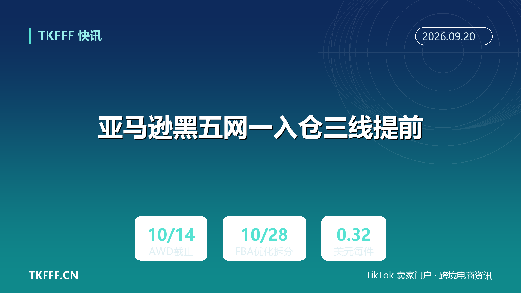 亚马逊黑五网一入仓三线提前：AWD 10/14、FBA 最小拆分 10/21、优化拆分 10/28，假日高峰费 10/15 起算