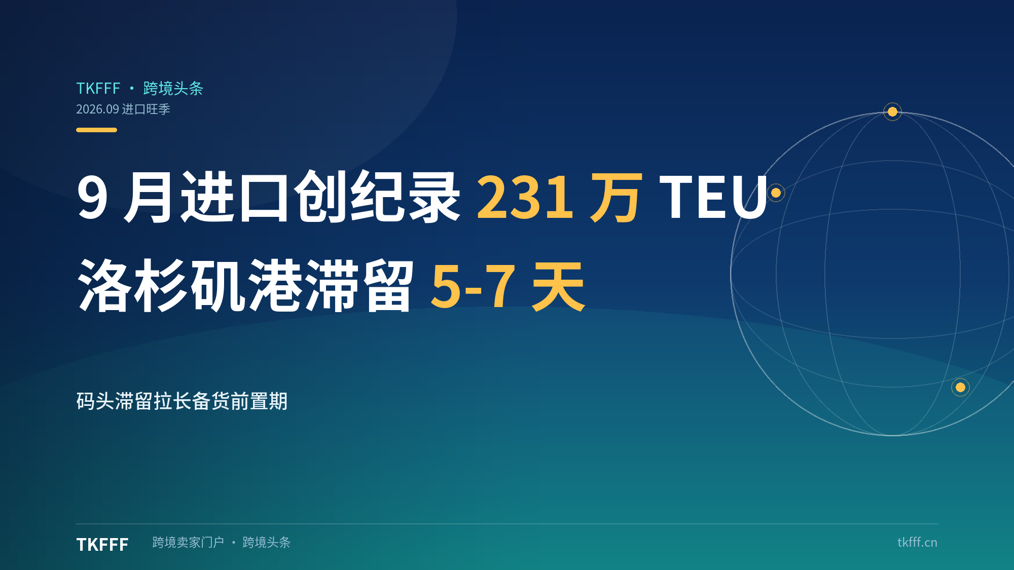 9 月美国进口预判创纪录 231 万 TEU：洛杉矶港 6-8 月吞吐 290 万 TEU、码头滞留 5-7 天