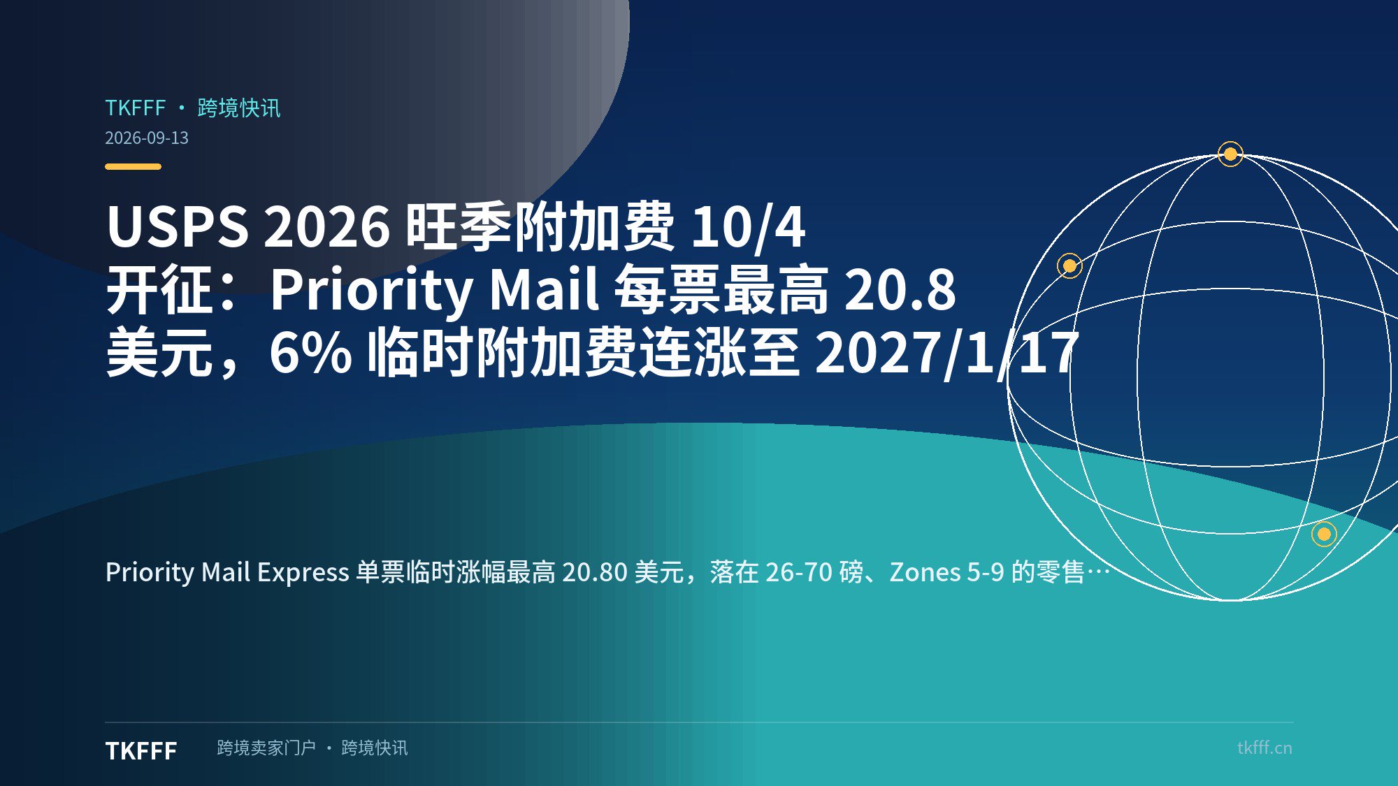 USPS 2026 旺季附加费 10/4 开征：Priority Mail 每票最高 20.8 美元，6% 临时附加费连涨至 2027/1/17