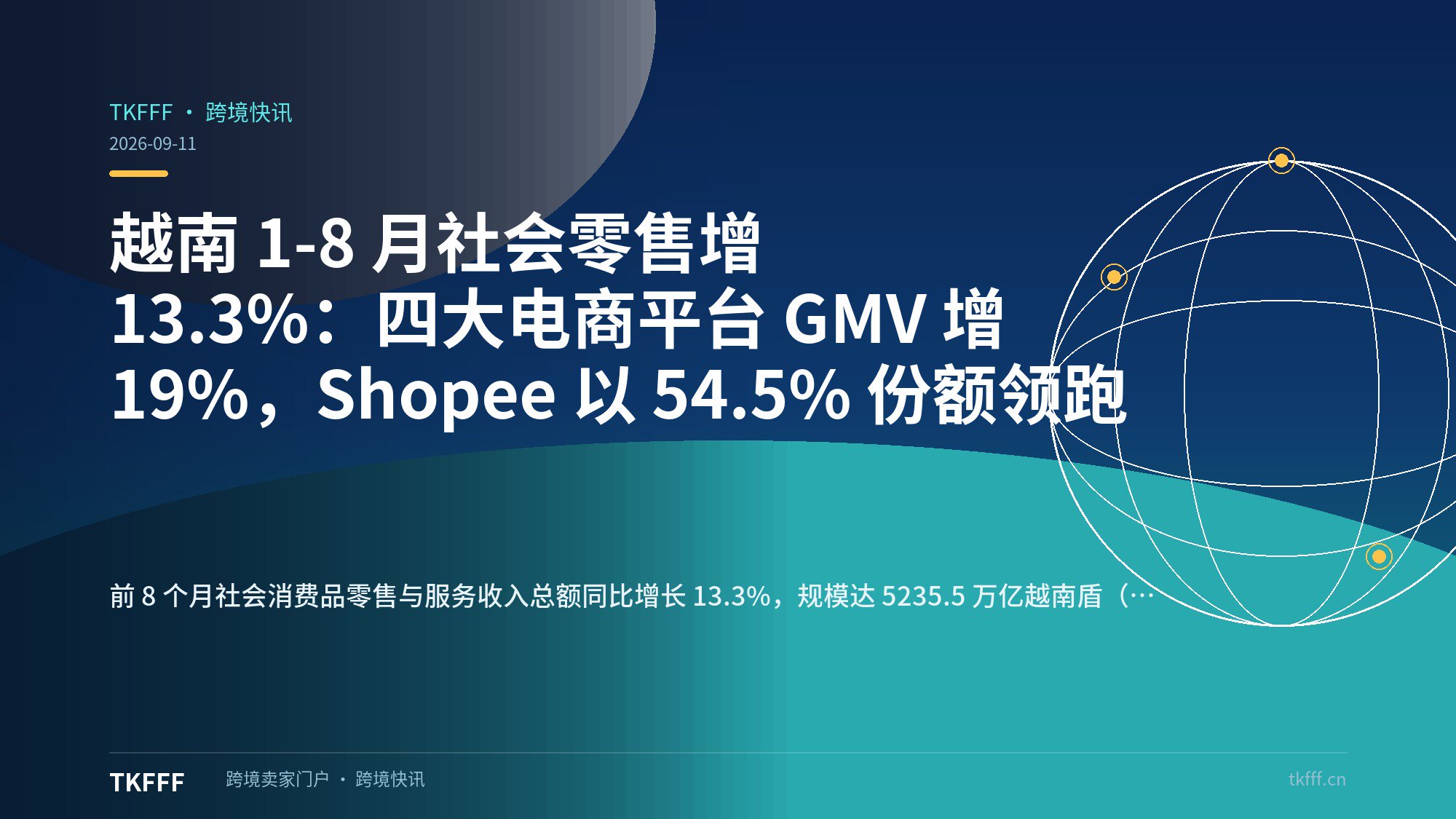 越南 1-8 月社会零售增 13.3%：四大电商平台 GMV 增 19%，Shopee 以 54.5% 份额领跑