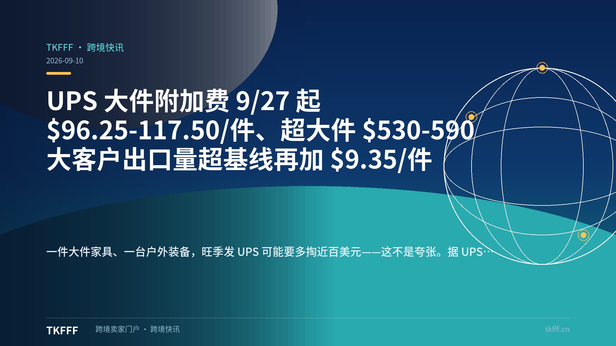 UPS 大件附加费 9/27 起 $96.25-117.50/件、超大件 $530-590 大客户出口量超基线再加 $9.35/件