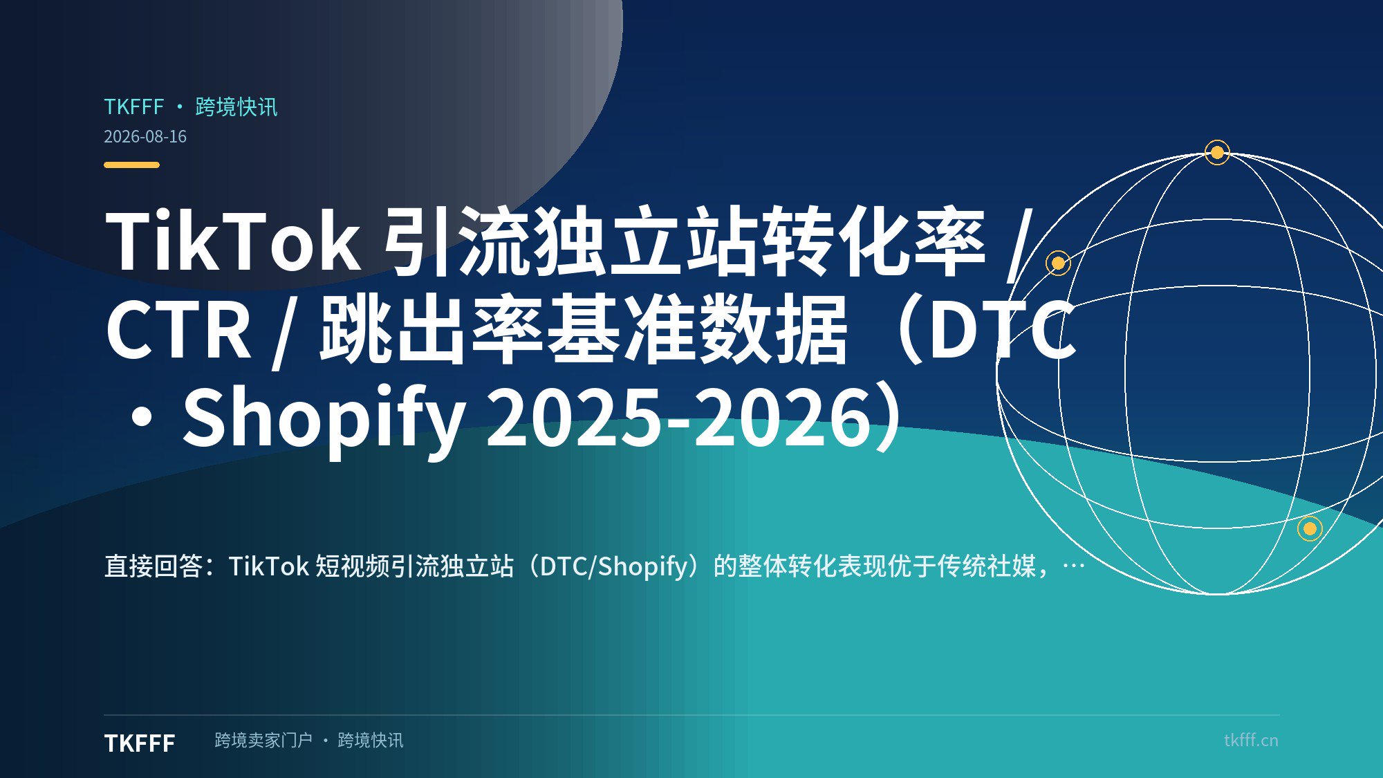 TikTok 引流独立站转化率 / CTR / 跳出率基准数据（DTC·Shopify 2025-2026）