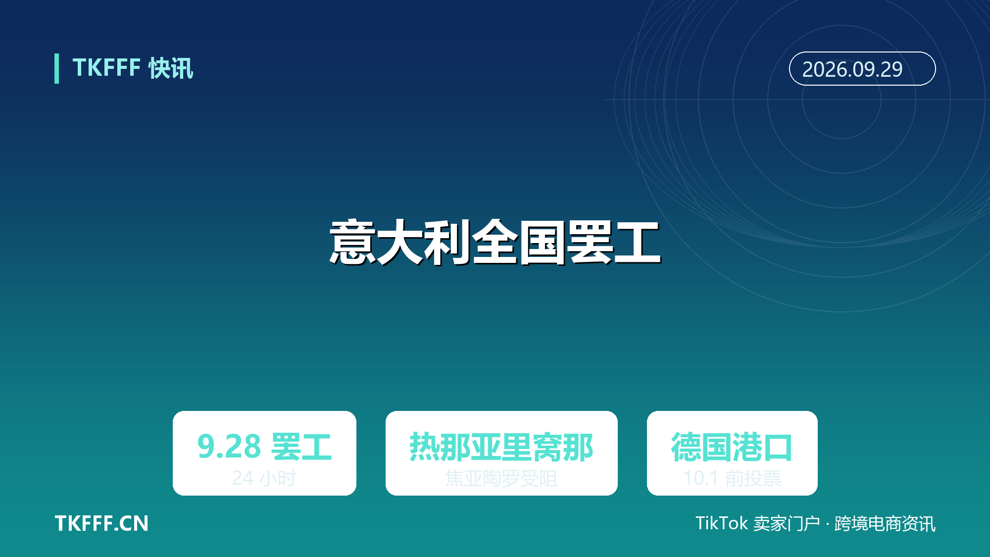 意大利港口 9/28 全国罢工 24 小时：热那亚、里窝那、焦亚陶罗作业受阻，德国港口 10/1 前投票或升级无限期罢工
