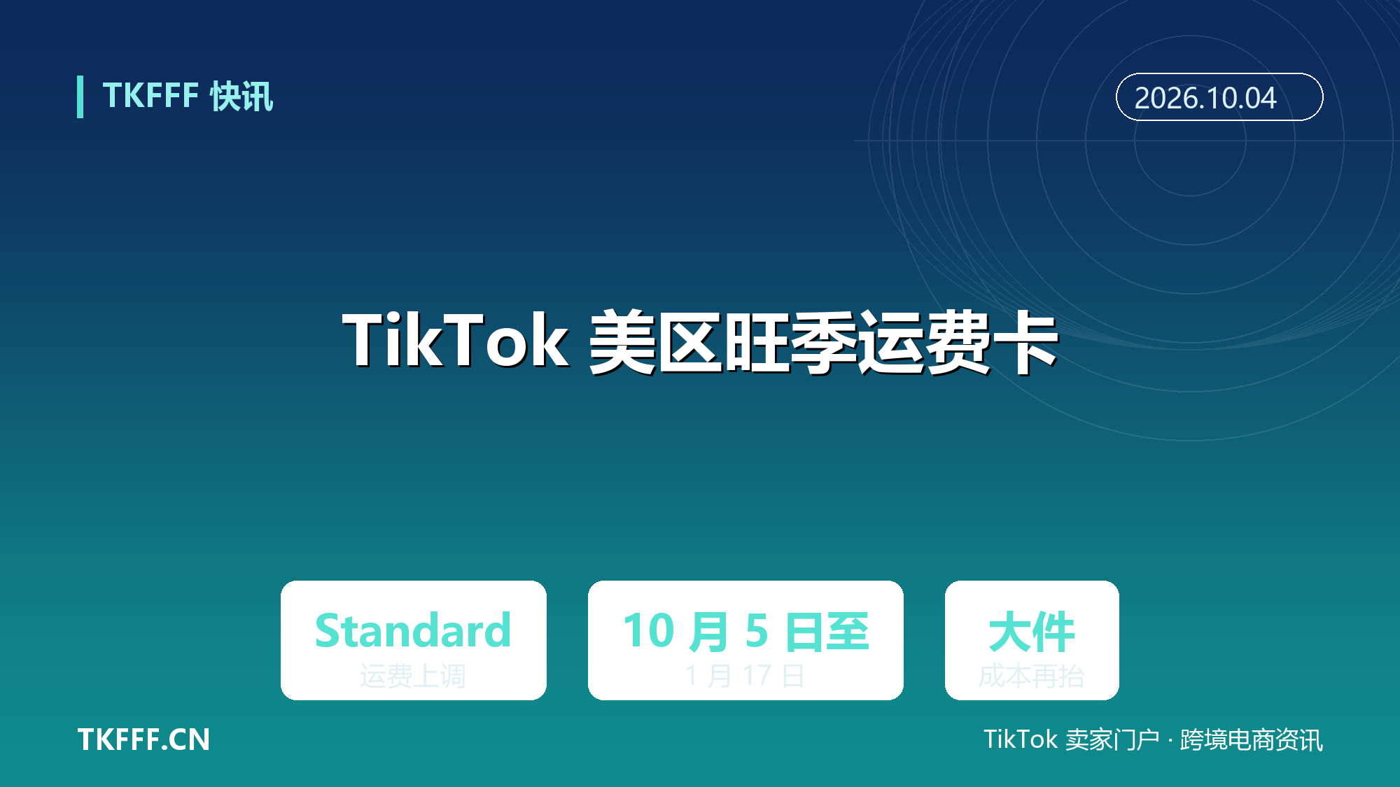TikTok Shop 美区发布旺季运费卡：Standard 运费 10 月 5 日至 1 月 17 日生效，大件成本再抬
