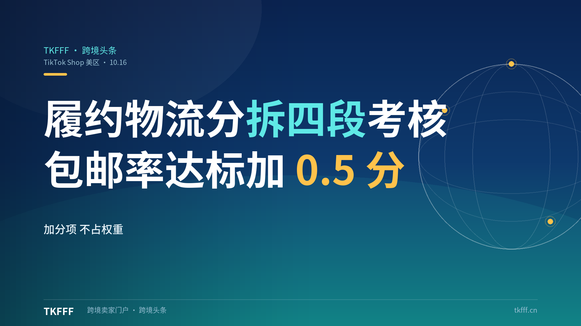 TikTok Shop美区履约与物流分10.16拆成四段：发货时长与在途时长分开算，包邮率达标额外加0.5分