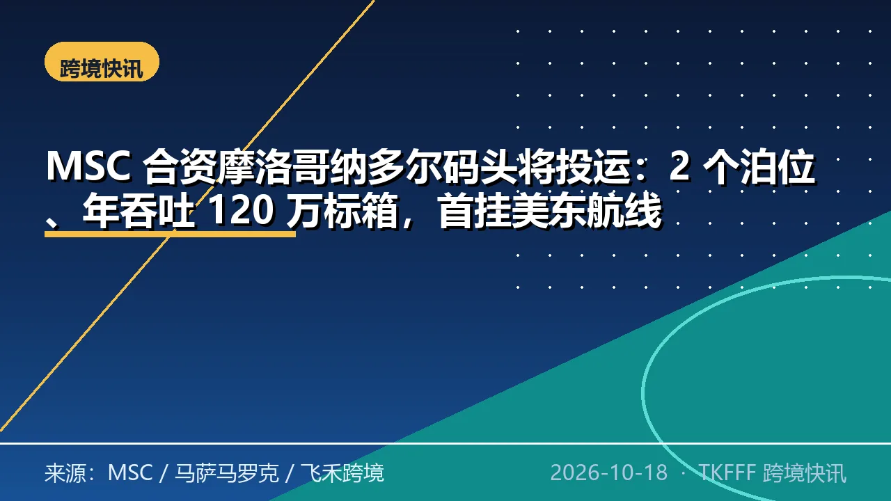 MSC 合资摩洛哥纳多尔码头将投运：2 个泊位、年吞吐 120 万标箱，首挂美东航线