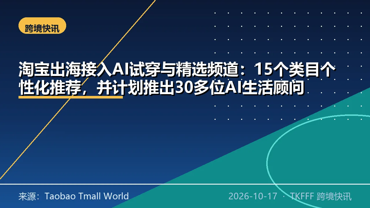 淘宝出海接入AI试穿与精选频道：15个类目个性化推荐，并计划推出30多位AI生活顾问