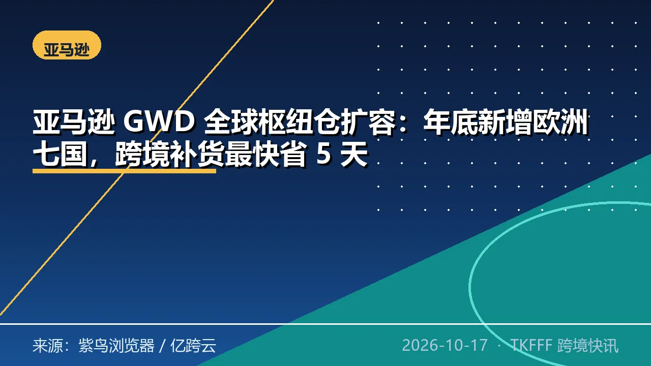 亚马逊 GWD 全球枢纽仓扩容：年底新增欧洲七国，跨境补货最快省 5 天