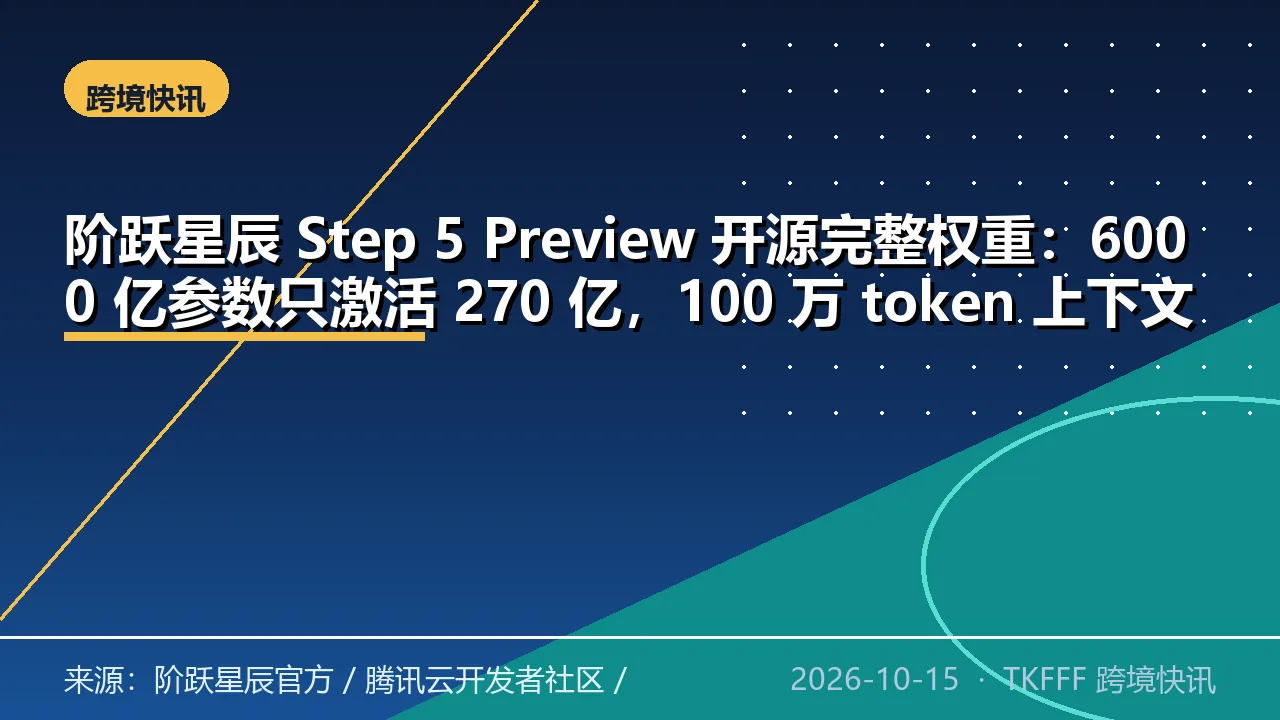 阶跃星辰 Step 5 Preview 开源完整权重：6000 亿参数只激活 270 亿，100 万 token 上下文