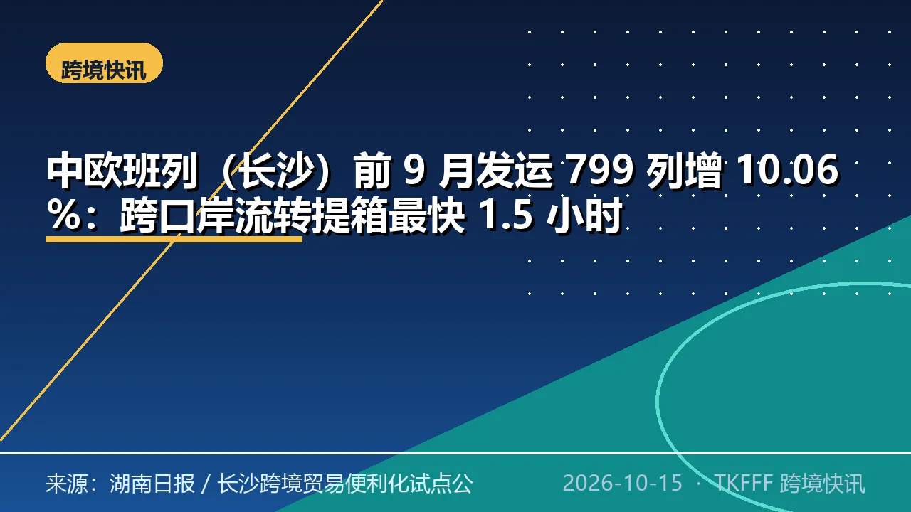 中欧班列（长沙）前 9 月发运 799 列增 10.06%：跨口岸流转提箱最快 1.5 小时