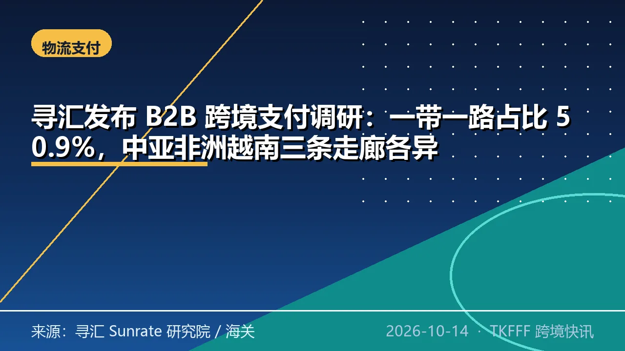 寻汇发布 B2B 跨境支付调研：一带一路占比 50.9%，中亚非洲越南三条走廊各异