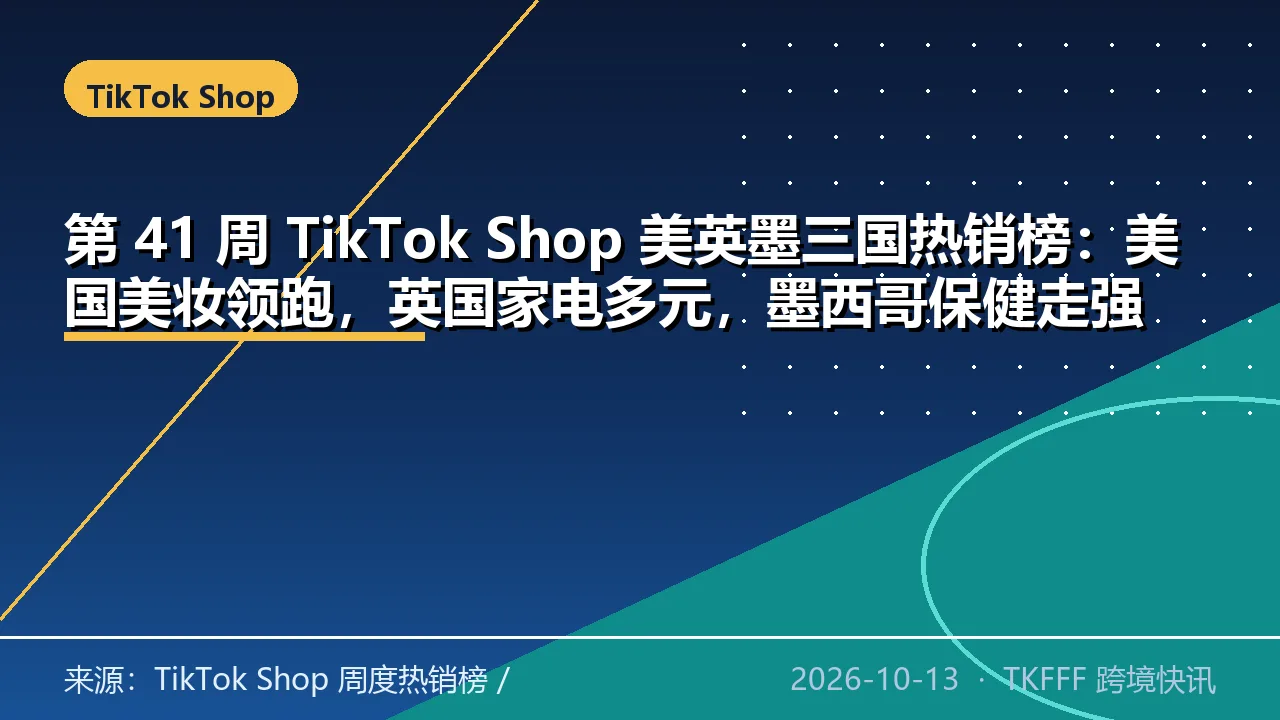 第 41 周 TikTok Shop 美英墨三国热销榜：美国美妆领跑，英国家电多元，墨西哥保健走强