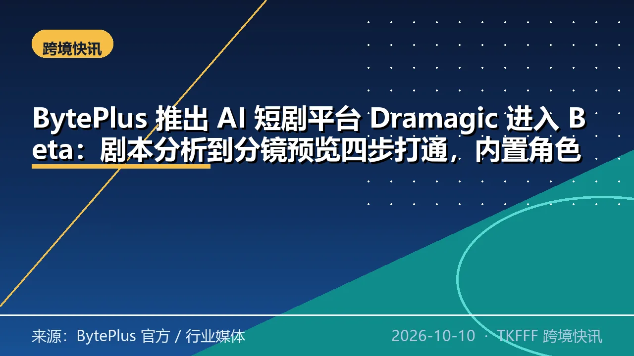 BytePlus 推出 AI 短剧平台 Dramagic 进入 Beta：剧本分析到分镜预览四步打通，内置角色与场景一致性检查