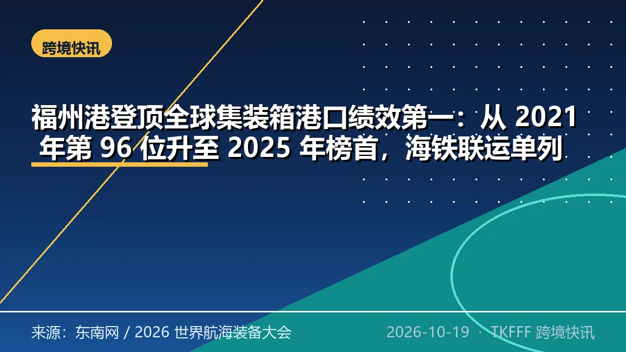 福州港登顶全球集装箱港口绩效第一：从 2021 年第 96 位升至 2025 年榜首，海铁联运单列作业压到 2.25 小时