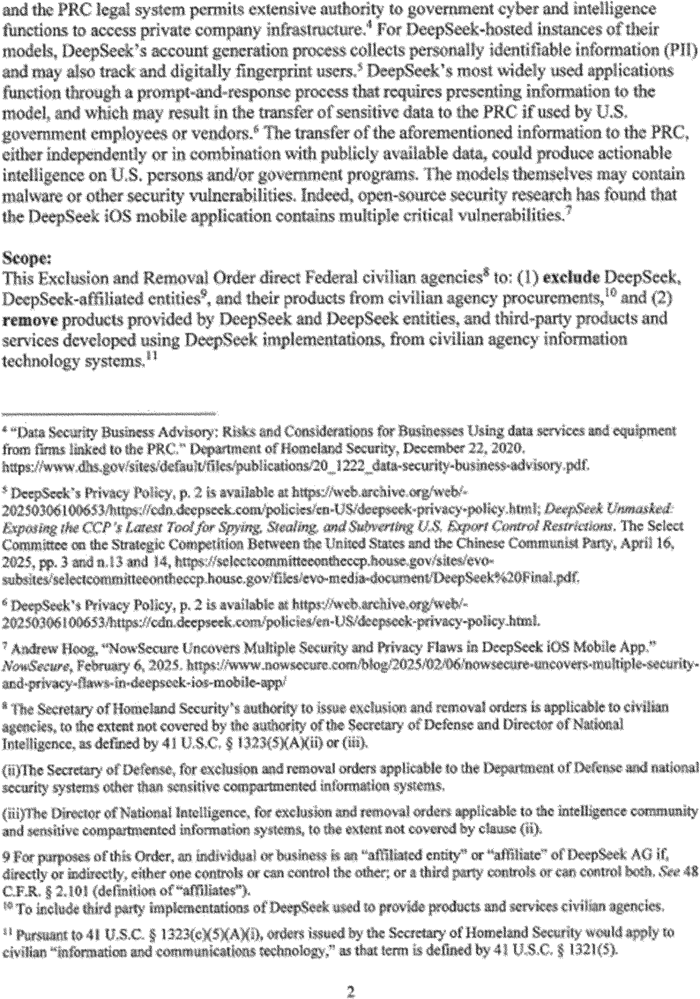 联邦公报公告页扫描件:DeepSeek 排除与移除命令正文