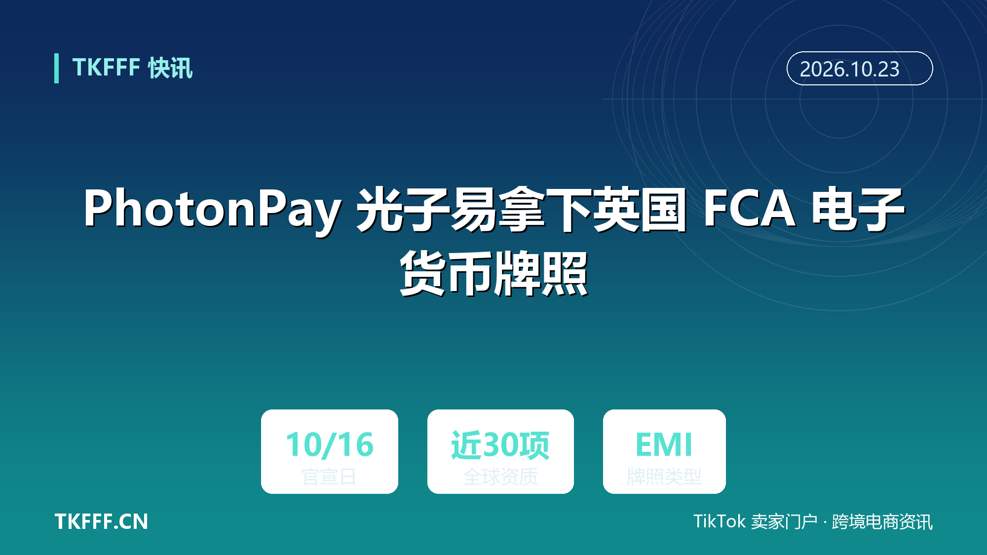 PhotonPay 光子易拿下英国 FCA 电子货币牌照：全球累计近 30 项支付资质，10 月 16 日官宣